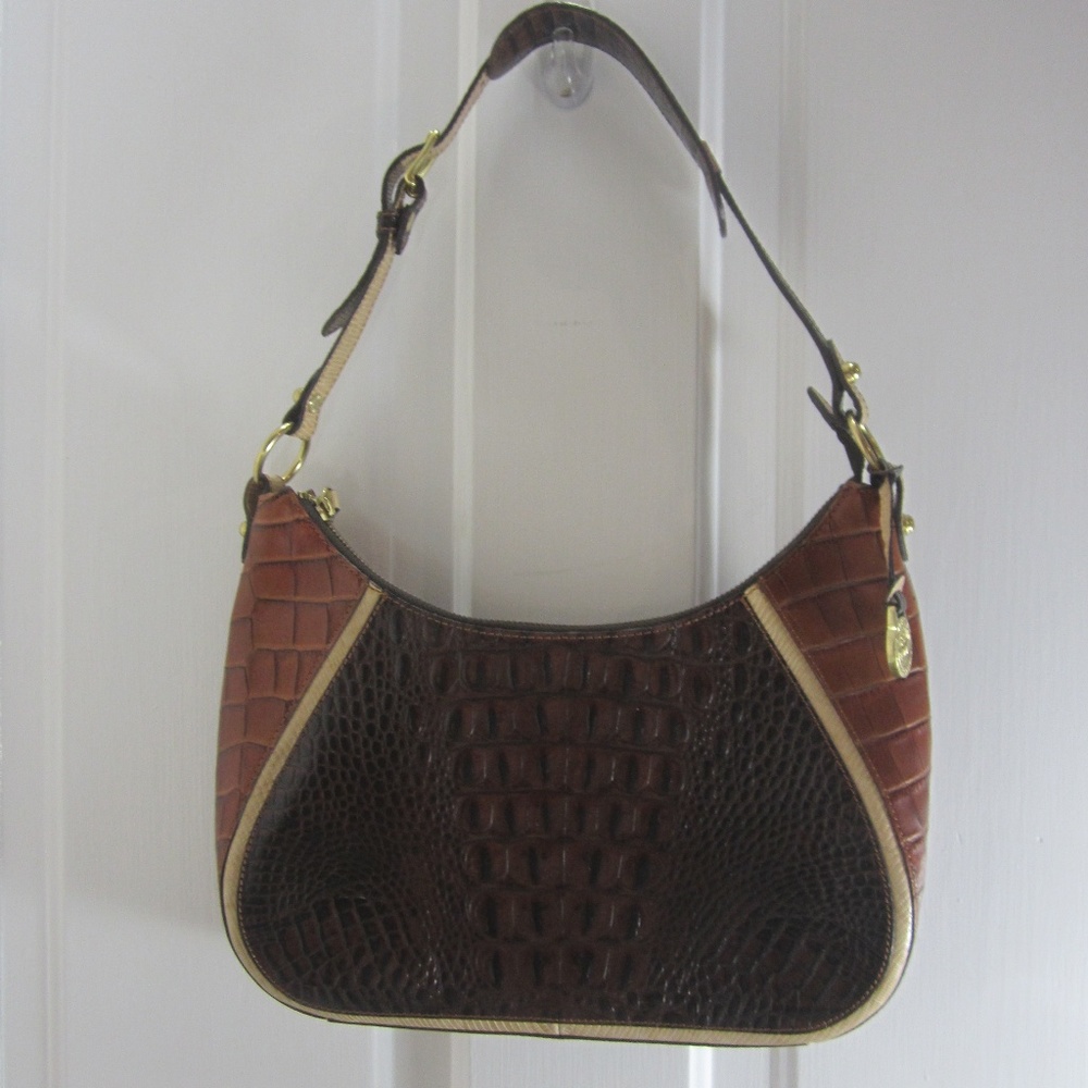Brahmin Tri Color Leather Satchel Purse Vtg
